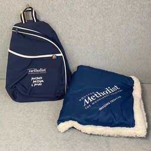 Houston Methodist Sling Bag Sherpa Blanket Set Navy Blue Recycled NWT Hospital